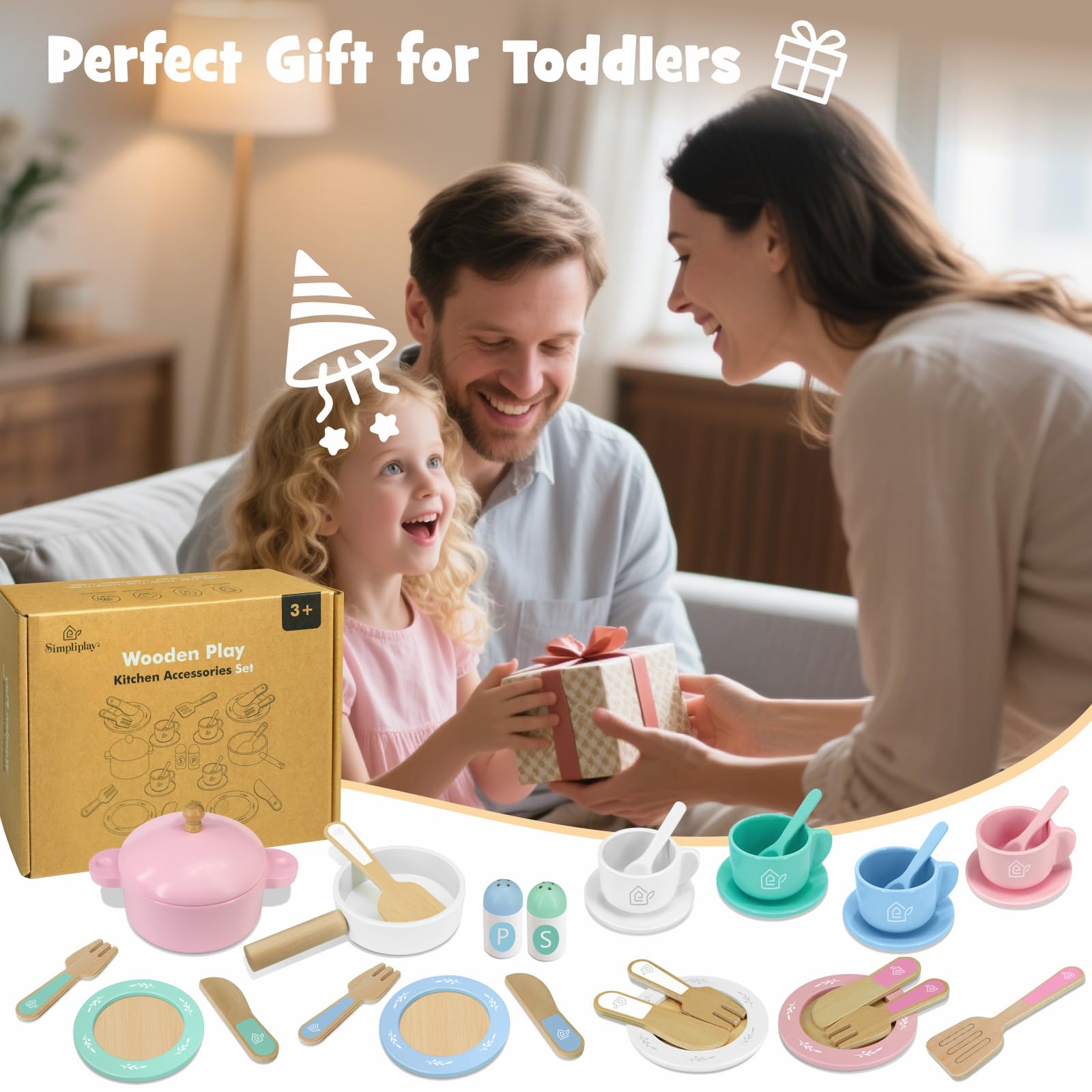 SIMPLIPLAY wooden spatulas support realistic cooking scenes while keeping little hands comfortable