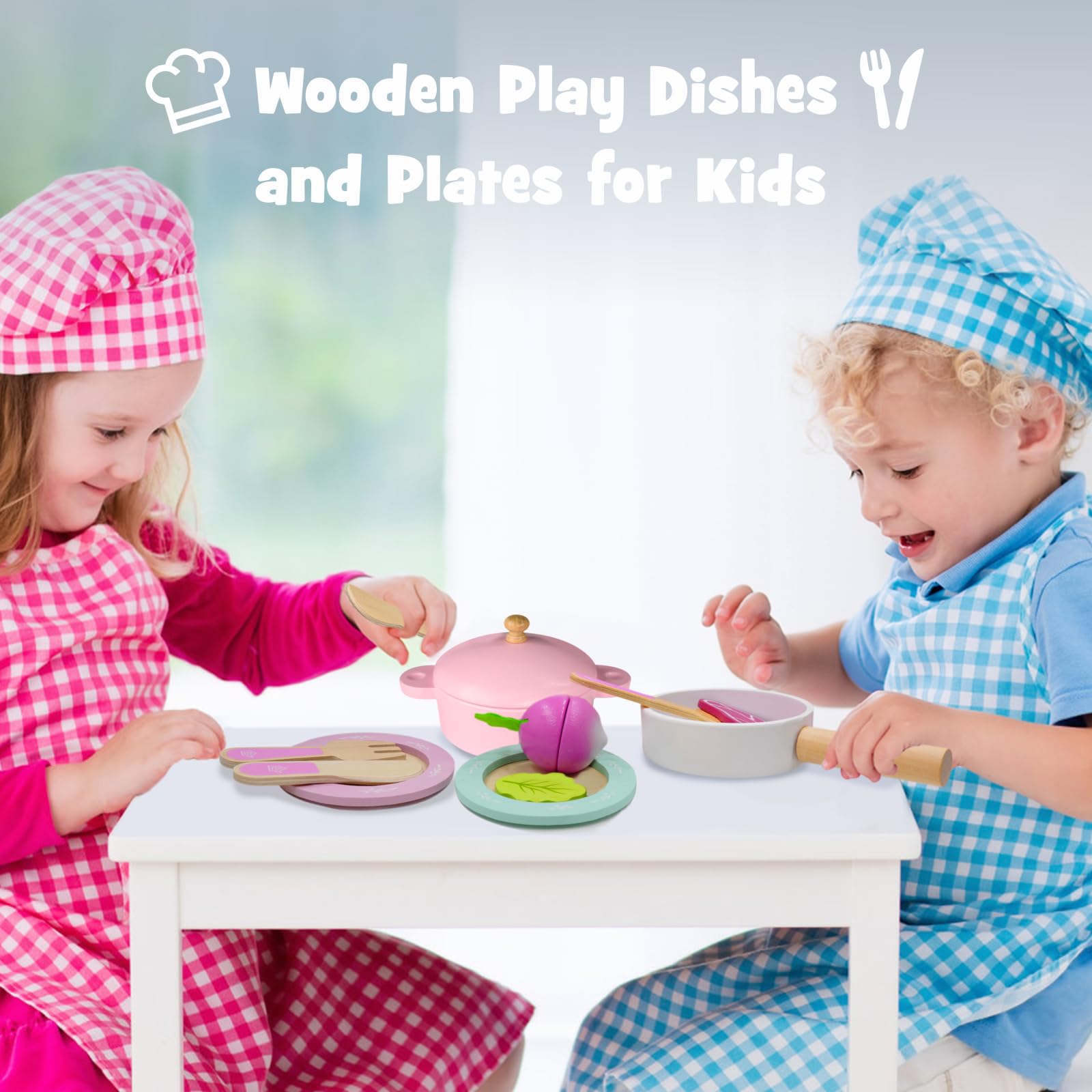 SIMPLIPLAY wooden spoons and forks help toddlers practice pretend dining and hand eye coordination