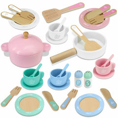 SIMPLIPLAY wooden toy plates and cups for kids support imaginative play and fine motor skill development