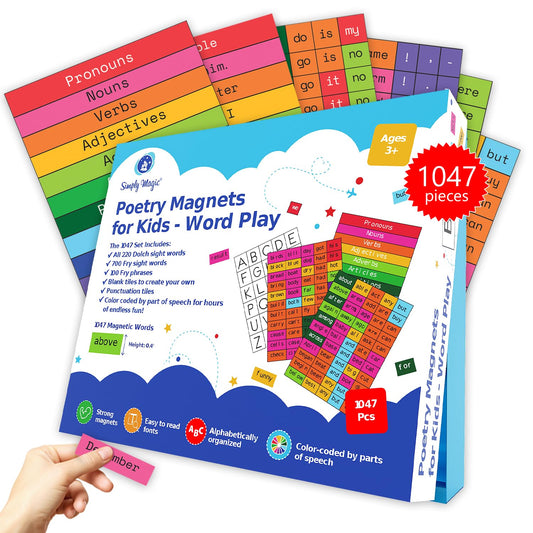 Simply Magic 1047-pcs poetry magnets on fridge inspire writing and storytelling.