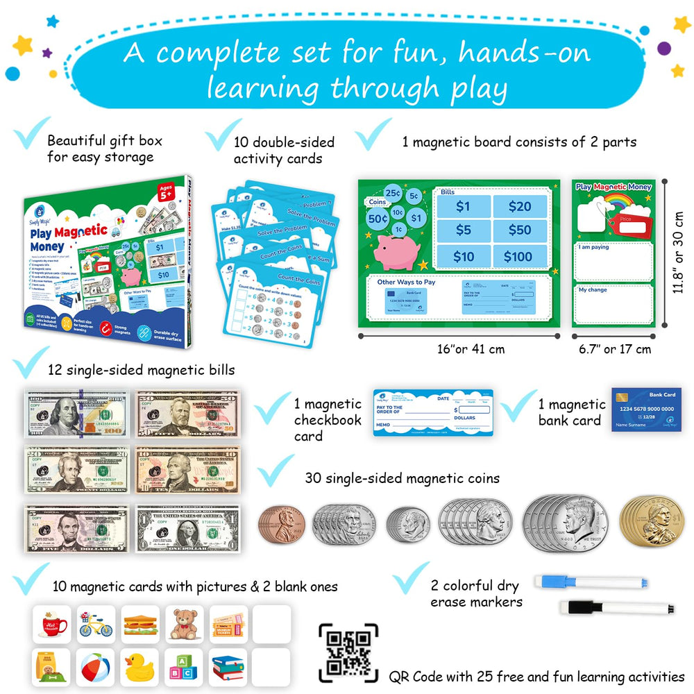 Simply Magic activity cards for guided learning and interactive money games.