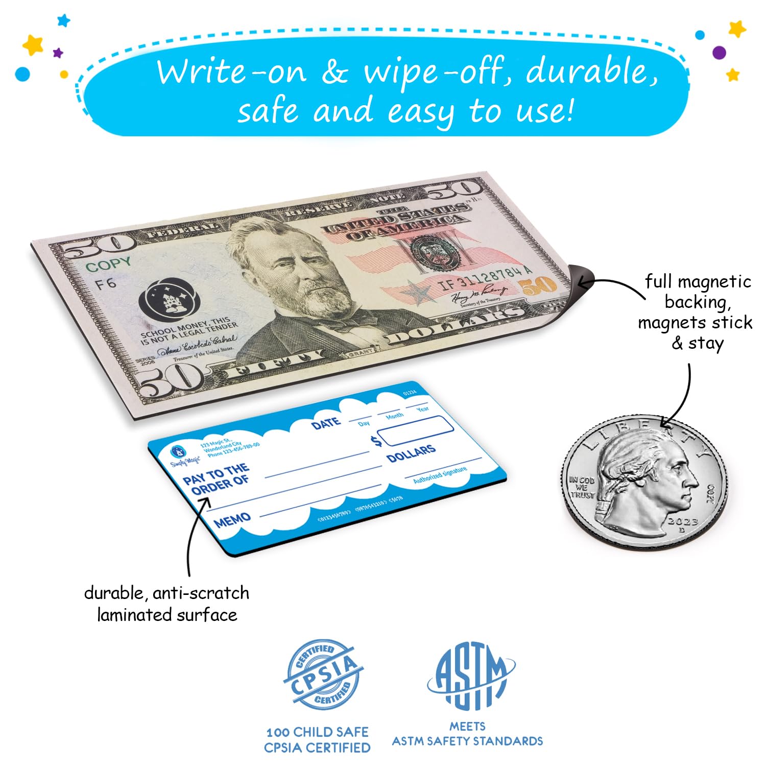 Simply Magic checkbook to simulate transactions and record-keeping in class.
