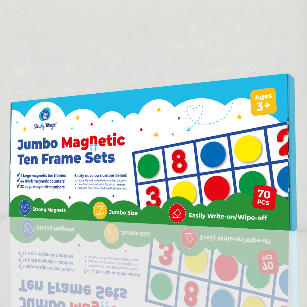 Simply Magic durable magnetic manipulatives on a magnetic board for versatile use