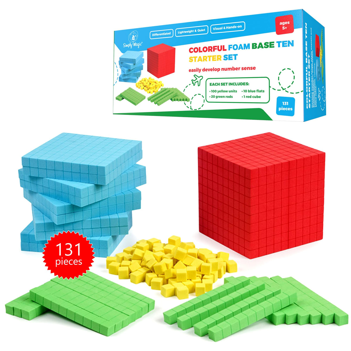 Simply Magic foam base ten blocks full set for hands-on counting and base ten understanding.