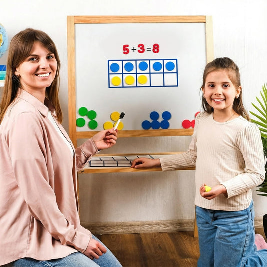 Simply Magic Jumbo Ten Frames with colorful counters laid out for counting exploration