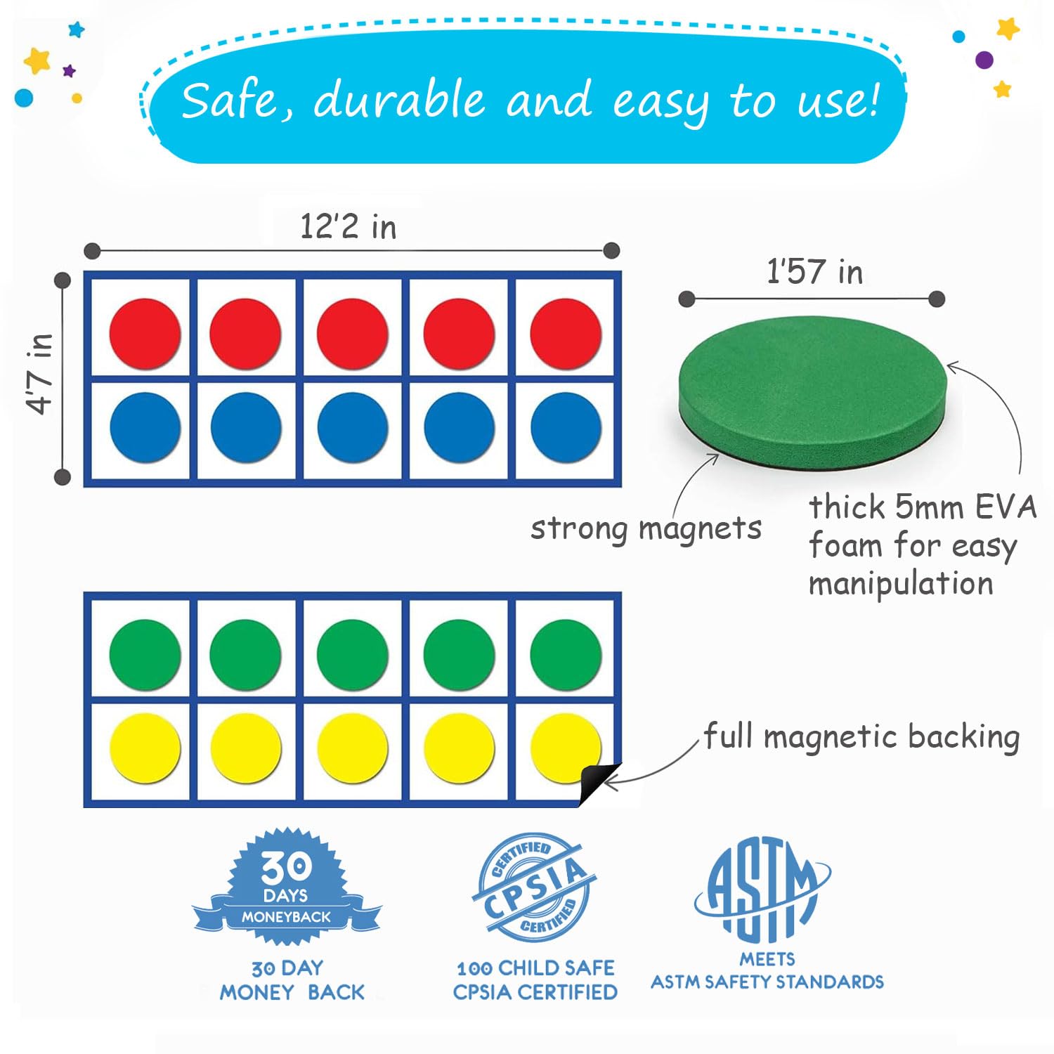 Simply Magic magnets counters in red blue yellow green for color-coded math tasks