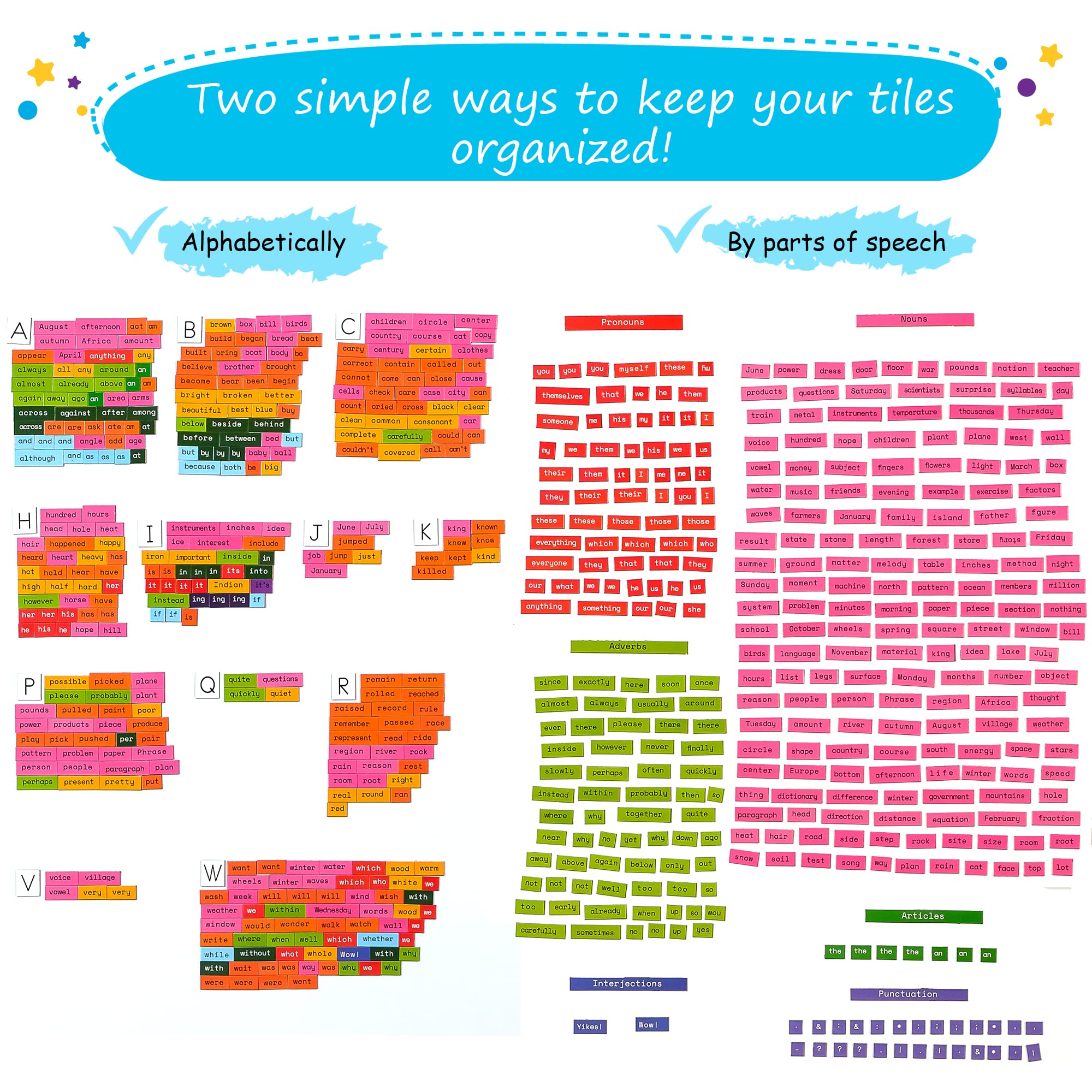 Simply Magic punctuation tiles and blank tiles for custom sentences.