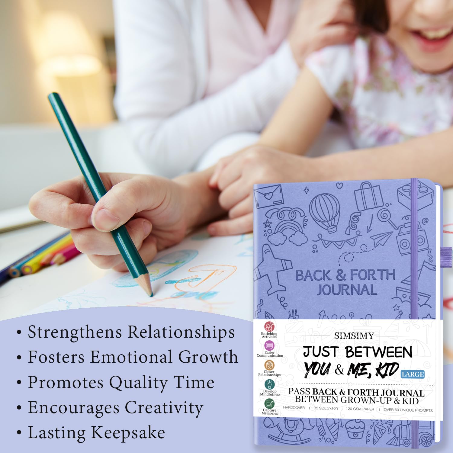 SIMSIMY back-and-forth interactive activity fostering private storytelling between adult and child.