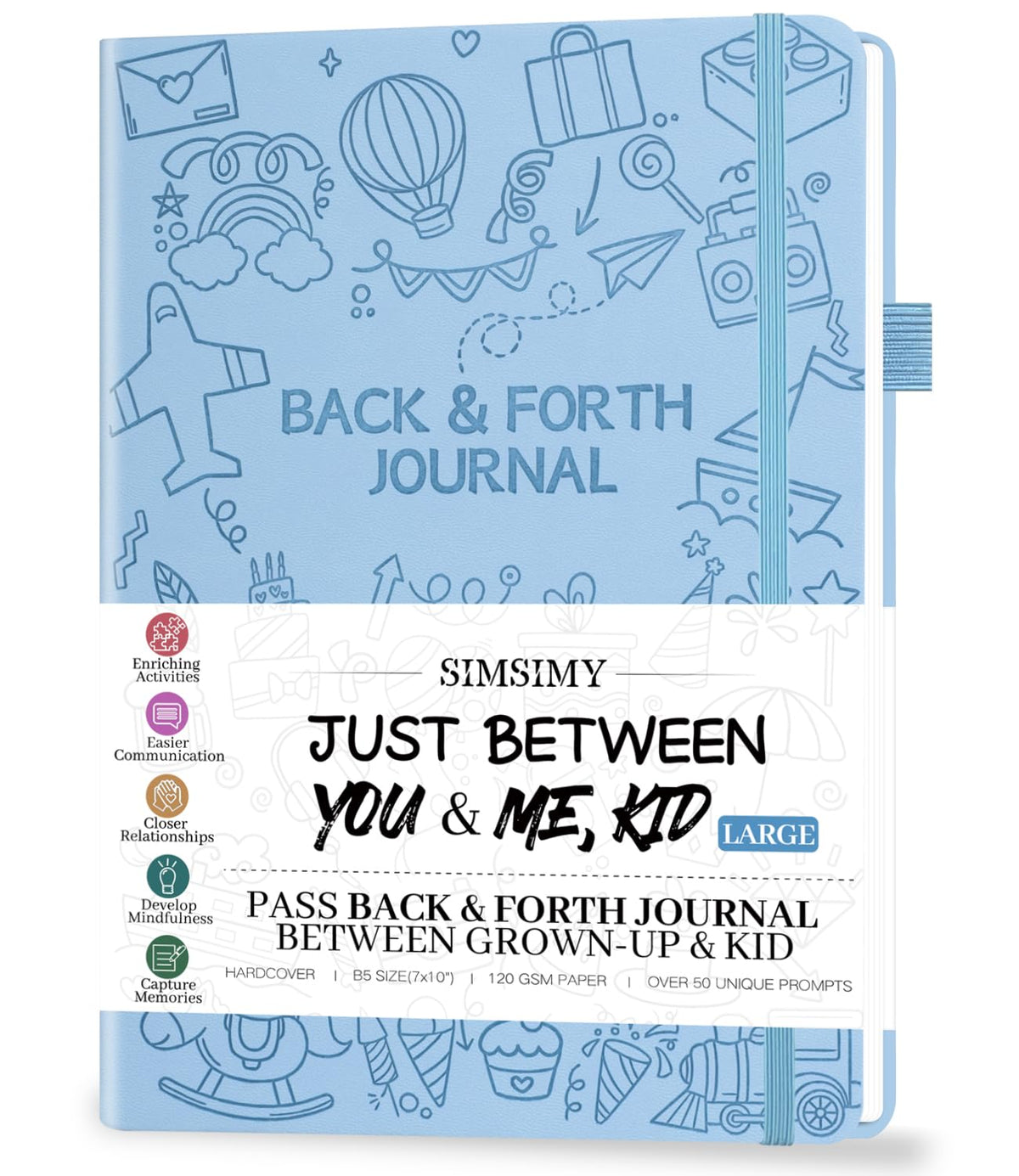 SIMSIMY Just Between You and Me Kid Journal cover in light blue with eco-leather for lasting use