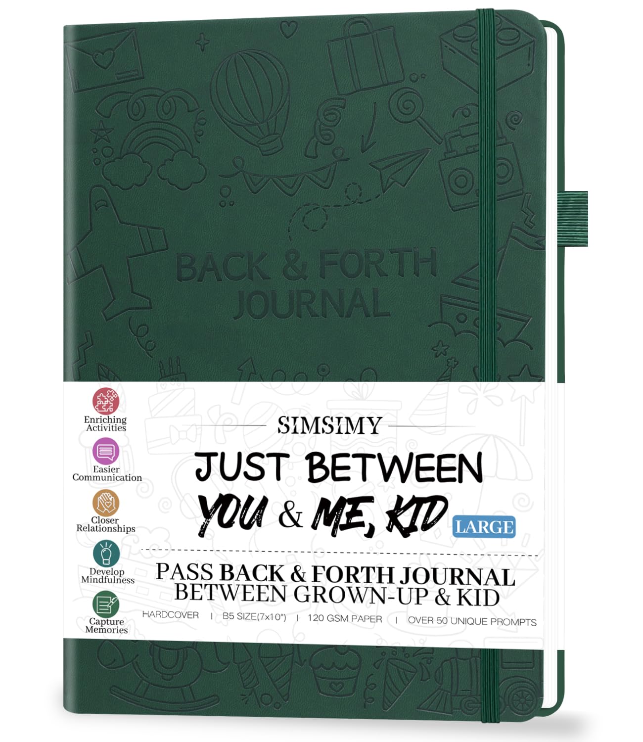SIMSIMY Just Between You and Me journal cover with eco-leather texture, durable family keepsakes.
