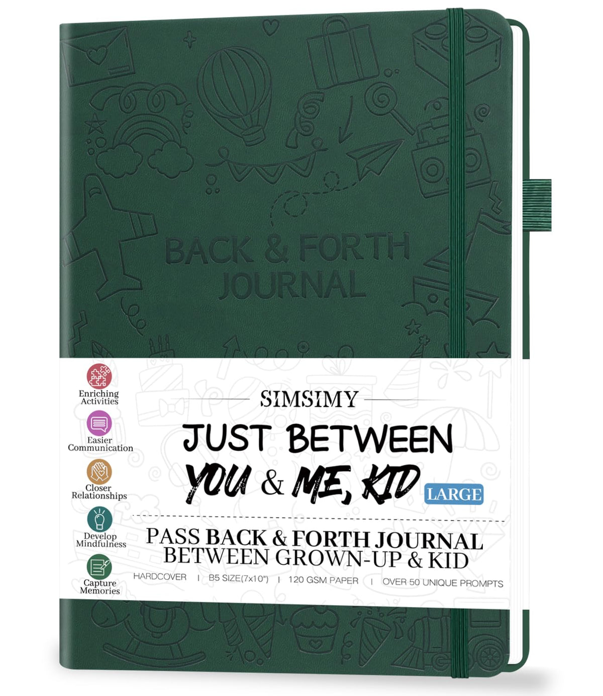 SIMSIMY Just Between You and Me journal cover with eco-leather texture, durable family keepsakes.