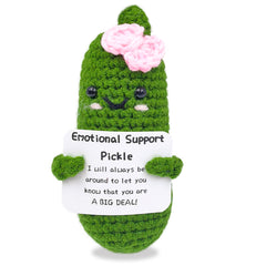 SIMXEHAY Emotional Pickle front view with soft knitted texture for desk cheer.