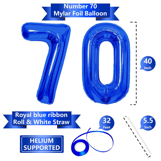 SINBEE 40-inch navy blue 7-number balloon creates a dramatic 70th celebration focus.