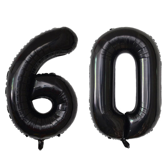 SINBEE 40-inch black 0-number balloon creates bold 60th birthday backdrop.