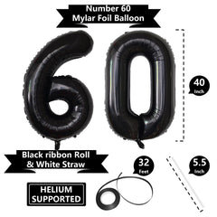 SINBEE 40-inch black 6-number balloon adds dramatic 60th birthday accents.