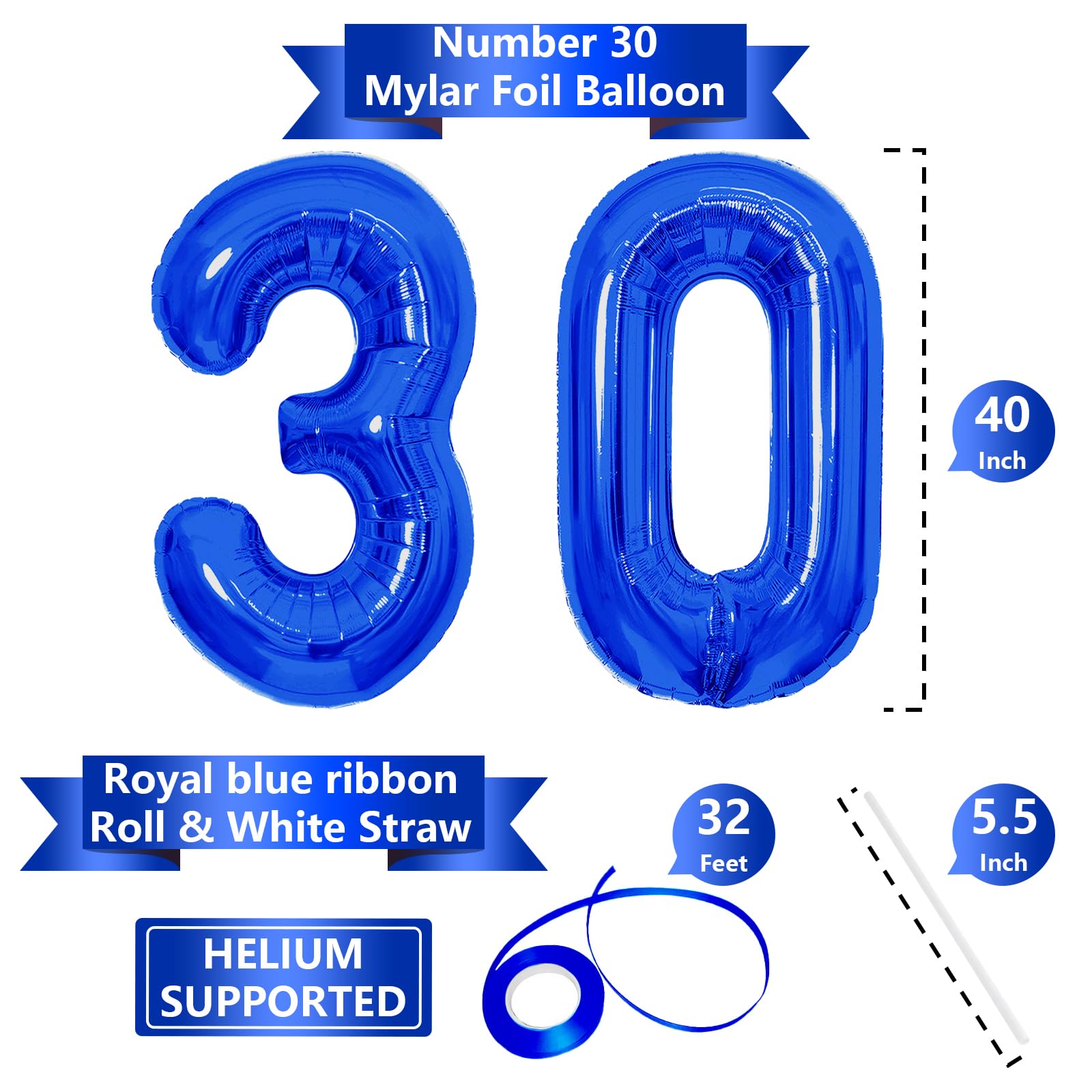 SINBEE 40-inch navy blue 3-number balloon highlights a 30th birthday celebration.