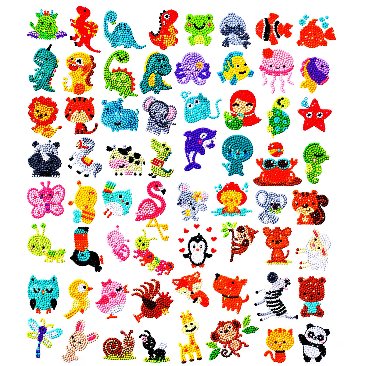 Sinceroduct Sparkling 5D Diamond Sticker Kit animal figures for kids, precise placement improves fine motor skills.