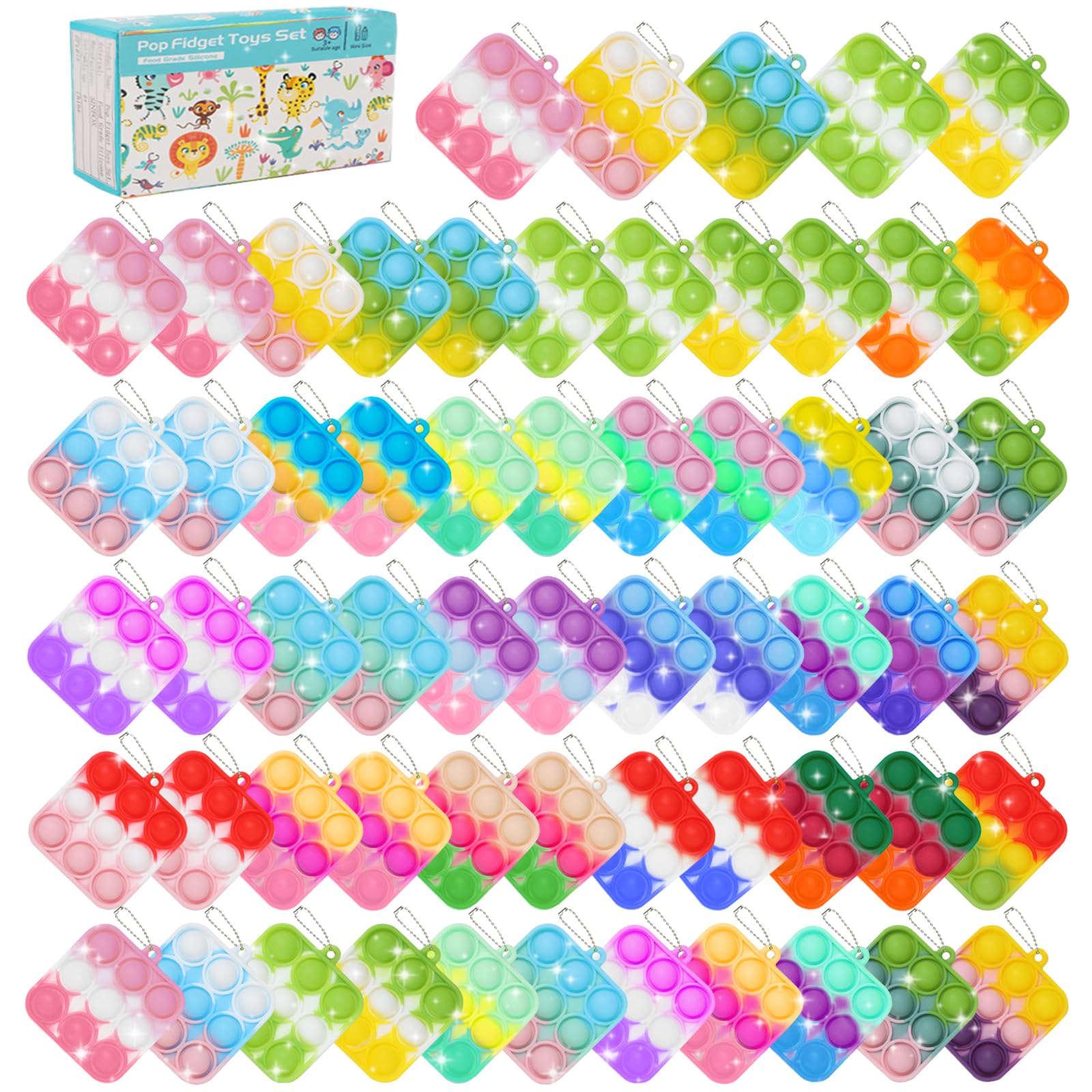 SINFOX 57pcs mini pop keychains for party favors and easy cleanup
