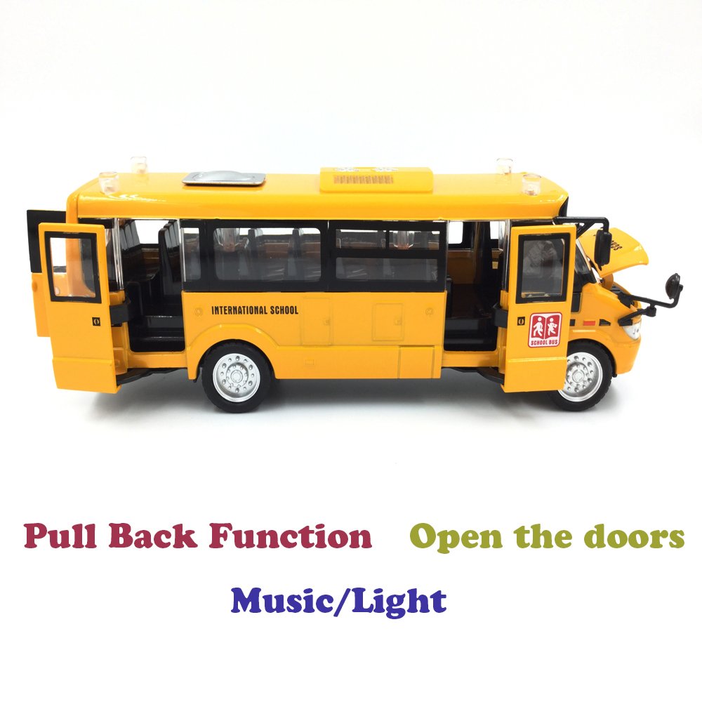 Singer's Toy 9in pull-back bus back view highlights design details