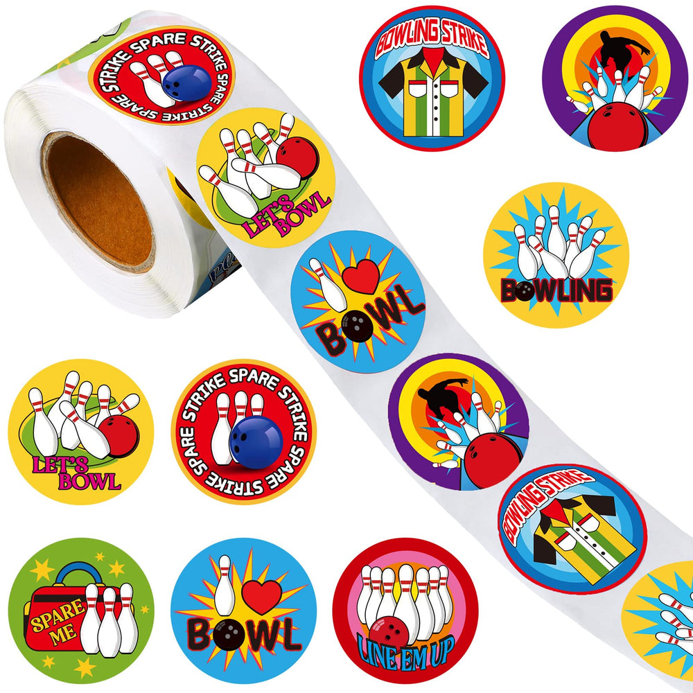 Sinmoe bowling stickers roll with eight designs for party favors and crafts.