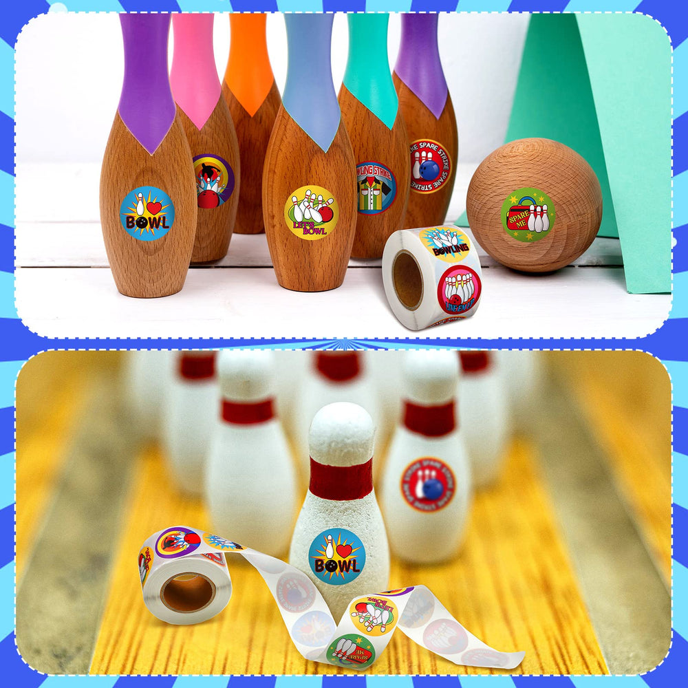 Sinmoe bowling stickers roll—great for sports party decor and classroom crafts.