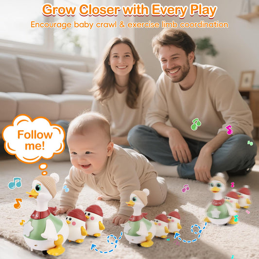 Sinpedex duck GO mode promoting crawling and exploration with upbeat music and motion.