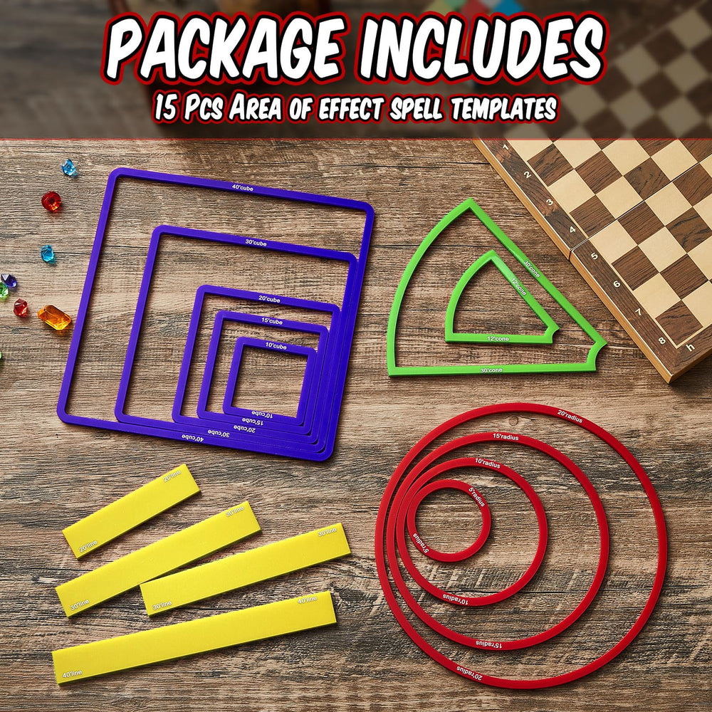 Sintuff circle templates highlight area effects for precise game measurements.