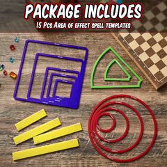 Sintuff circle templates highlight area effects for precise game measurements.