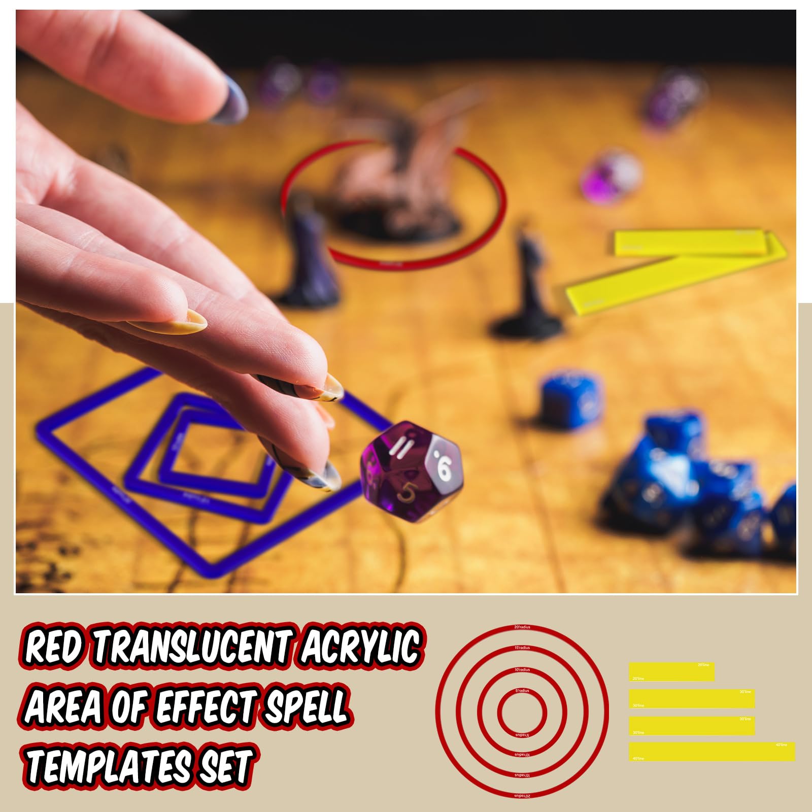 Sintuff gift-ready spell template set appeals to RPG enthusiasts.