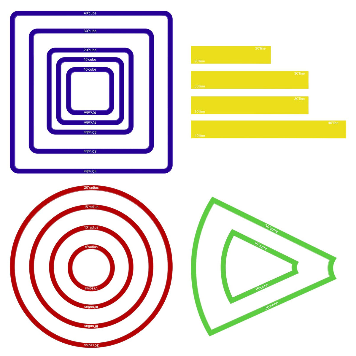 Sintuff spell templates set for tabletop RPG setup and spell range planning.