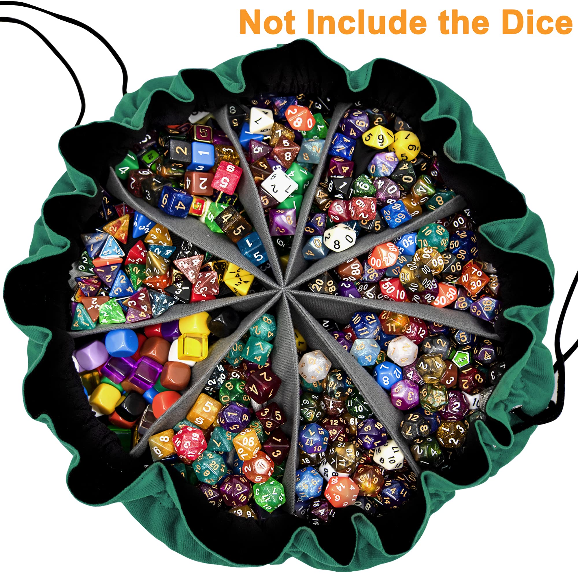 SIQUK dice bag features nine compartments to keep different dice types neatly separated.