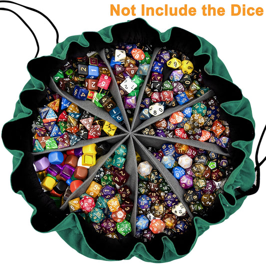 SIQUK dice bag features nine compartments to keep different dice types neatly separated.
