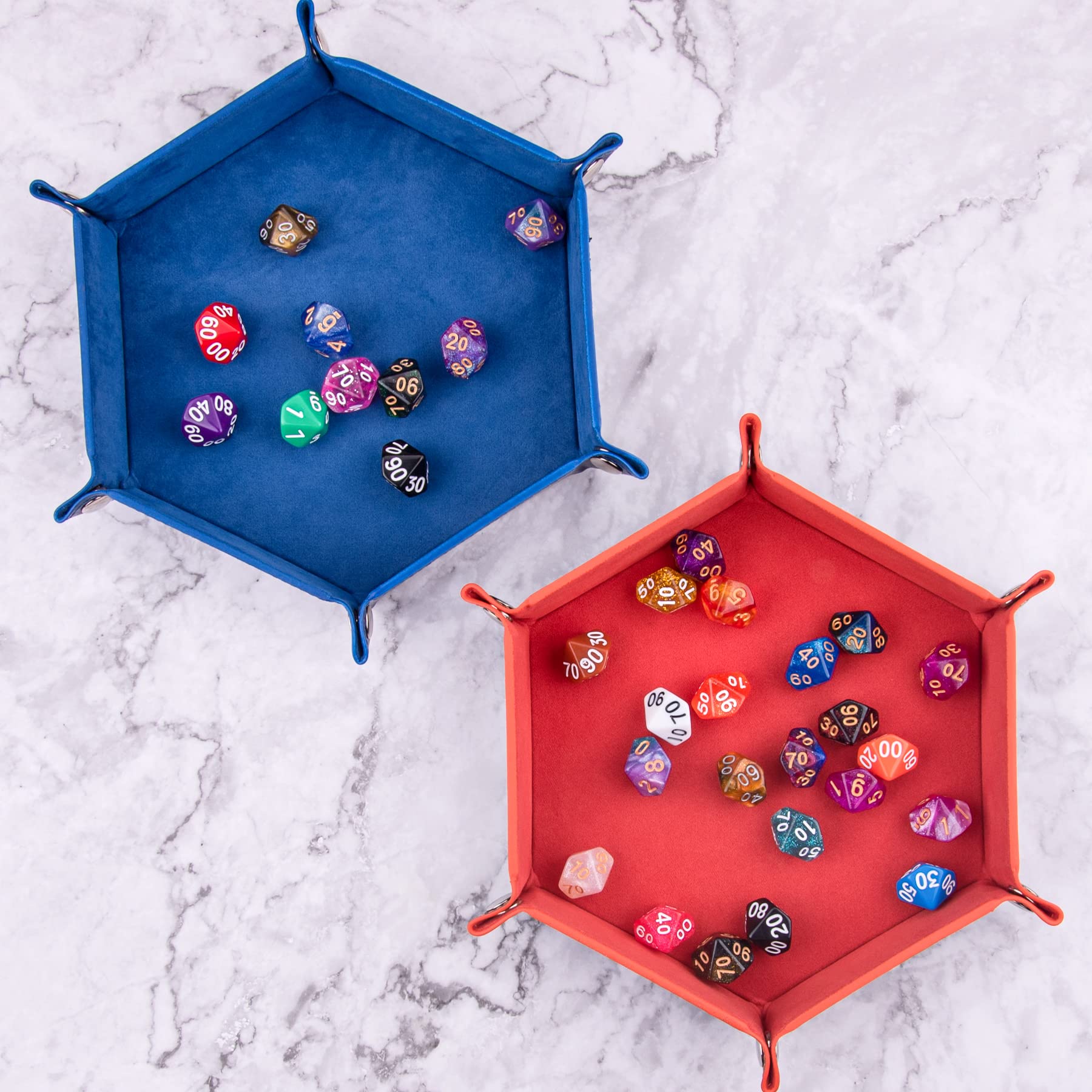 Hexagon tray provides ample space for polyhedral dice and small items.