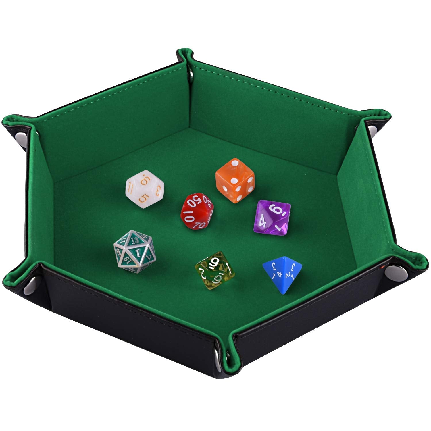 SIQUK folding hexagon dice tray closed for compact travel