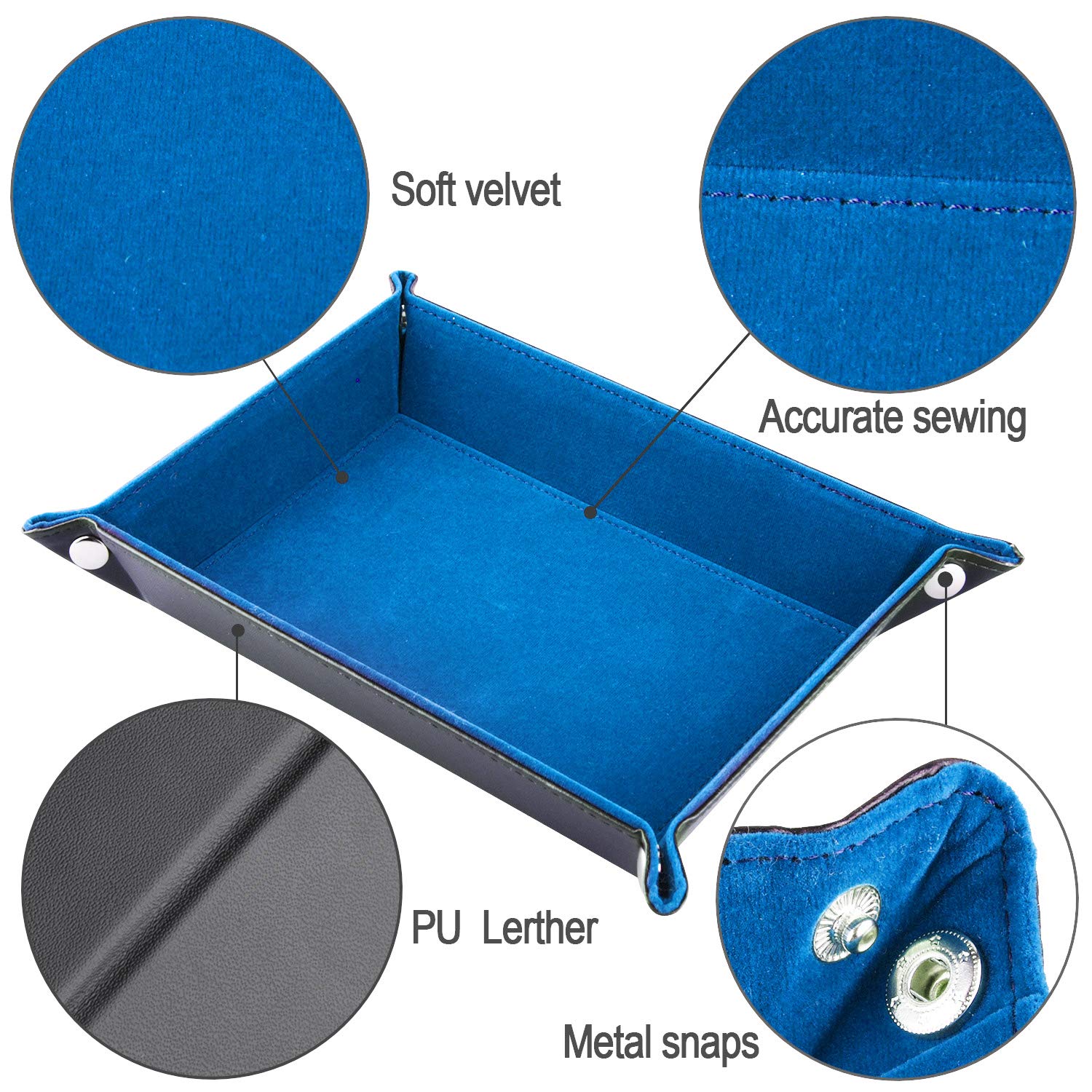 SIQUK dice tray interior sky blue velvet adds soft, premium feel for your rolls.