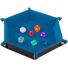 SIQUK hexagon dice tray with blue velvet interior keeps dice secure during play