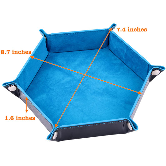 SIQUK hexagon folding dice tray in sky blue with snap closures for quick setup