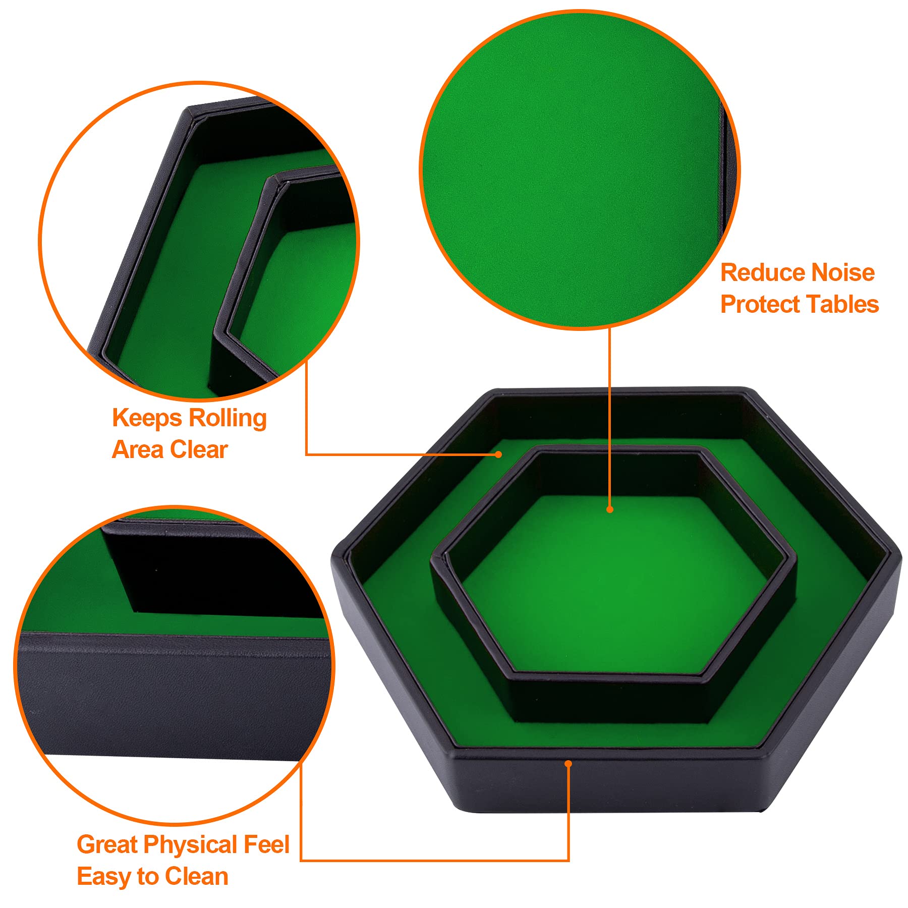 SIQUK hexagon dice tray lid with black PU leather exterior for durability