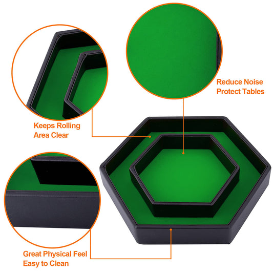SIQUK hexagon dice tray lid with black PU leather exterior for durability