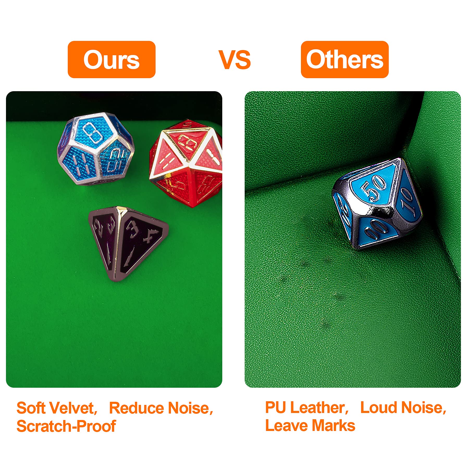 SIQUK dice tray hexagon lid highlighting quiet rolling on velvet surface