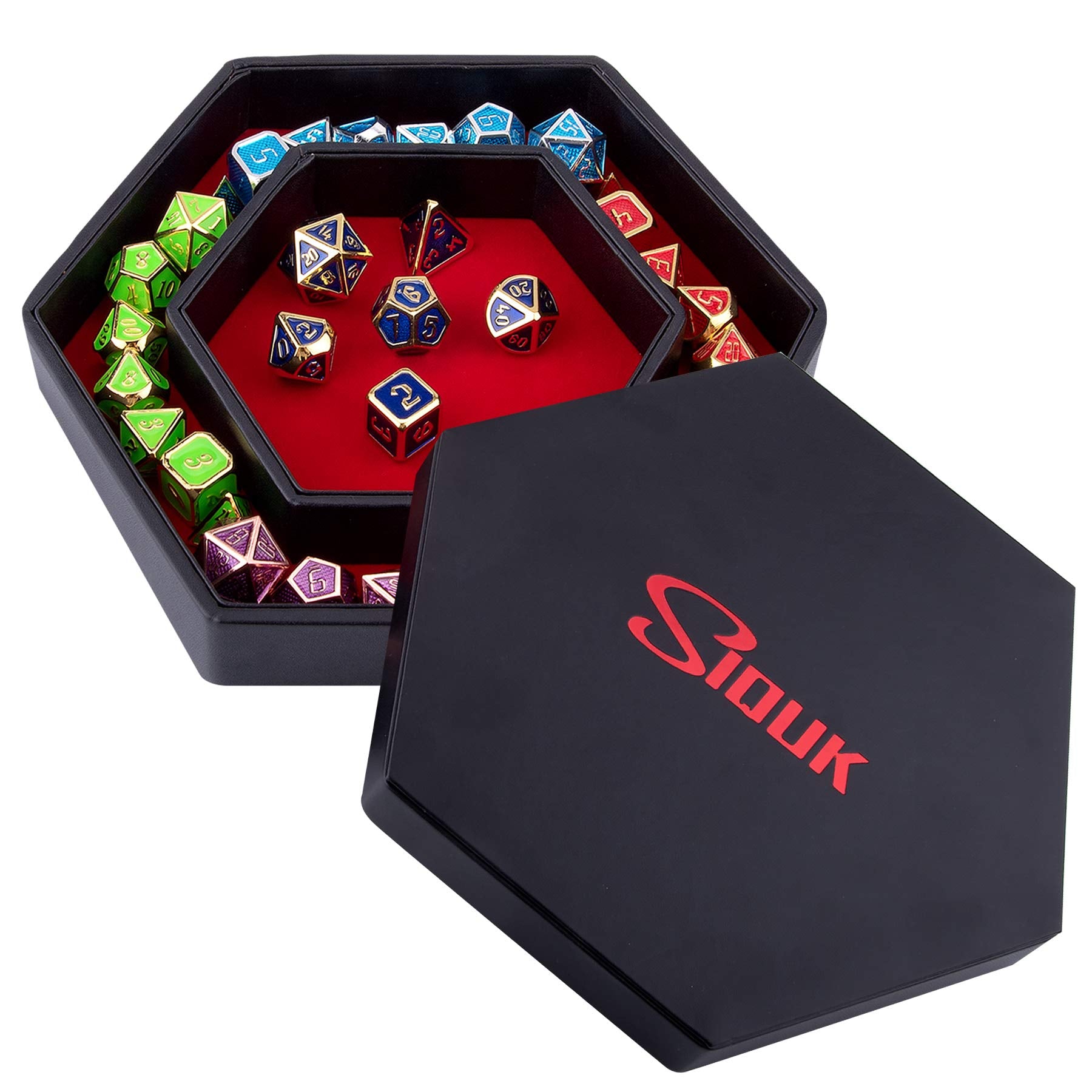 SIQUK dice tray with lid hexagon in red keeps dice organized during RPG sessions