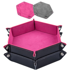 SIQUK pink hexagon dice tray with velvet lining for smooth, safe rolls.