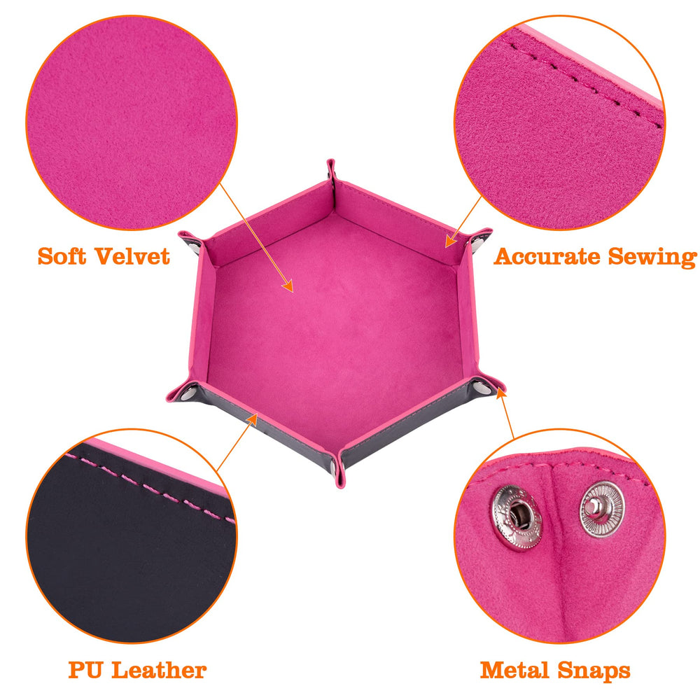 SIQUK pink PU leather dice tray close-up showing durable surface.