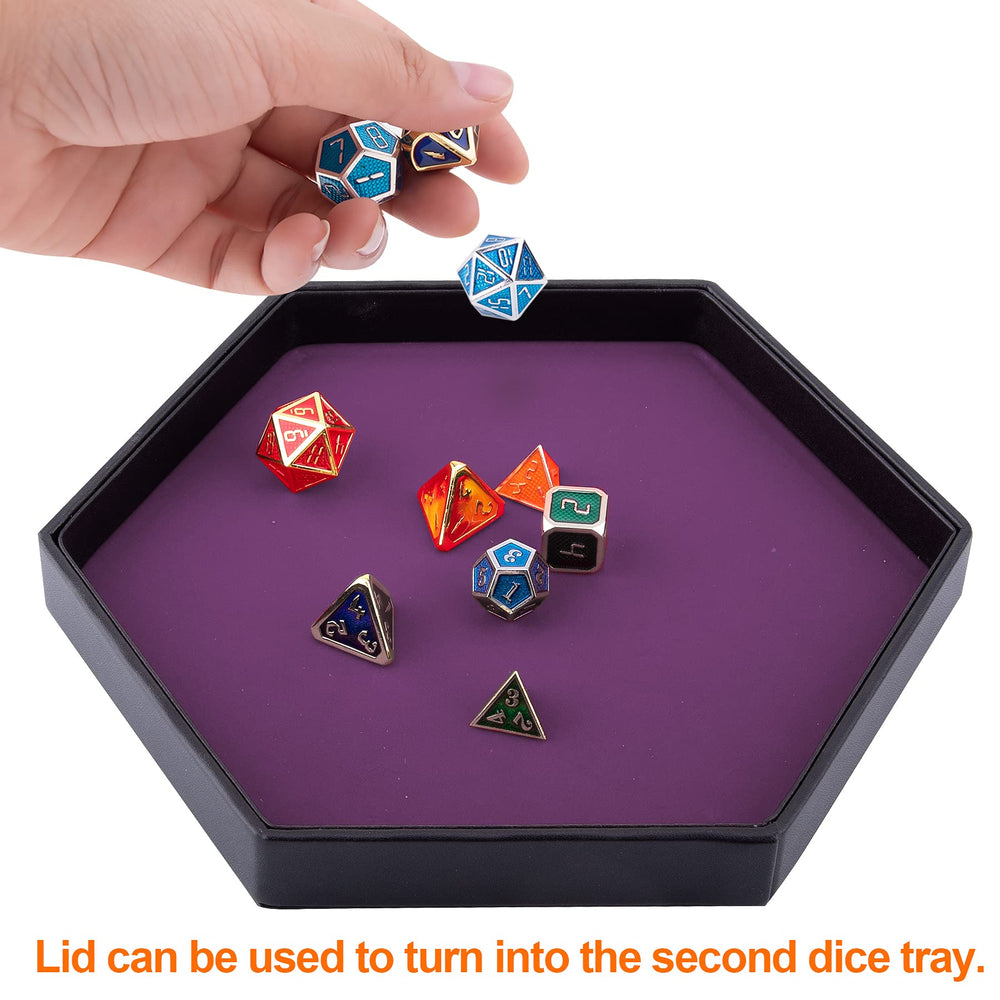 SIQUK dice tray with lid hexagon purple, velvet interior texture for quiet play