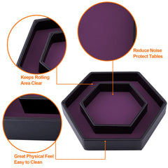 SIQUK dice tray with lid hexagon purple, lid off inside view showing organized dice
