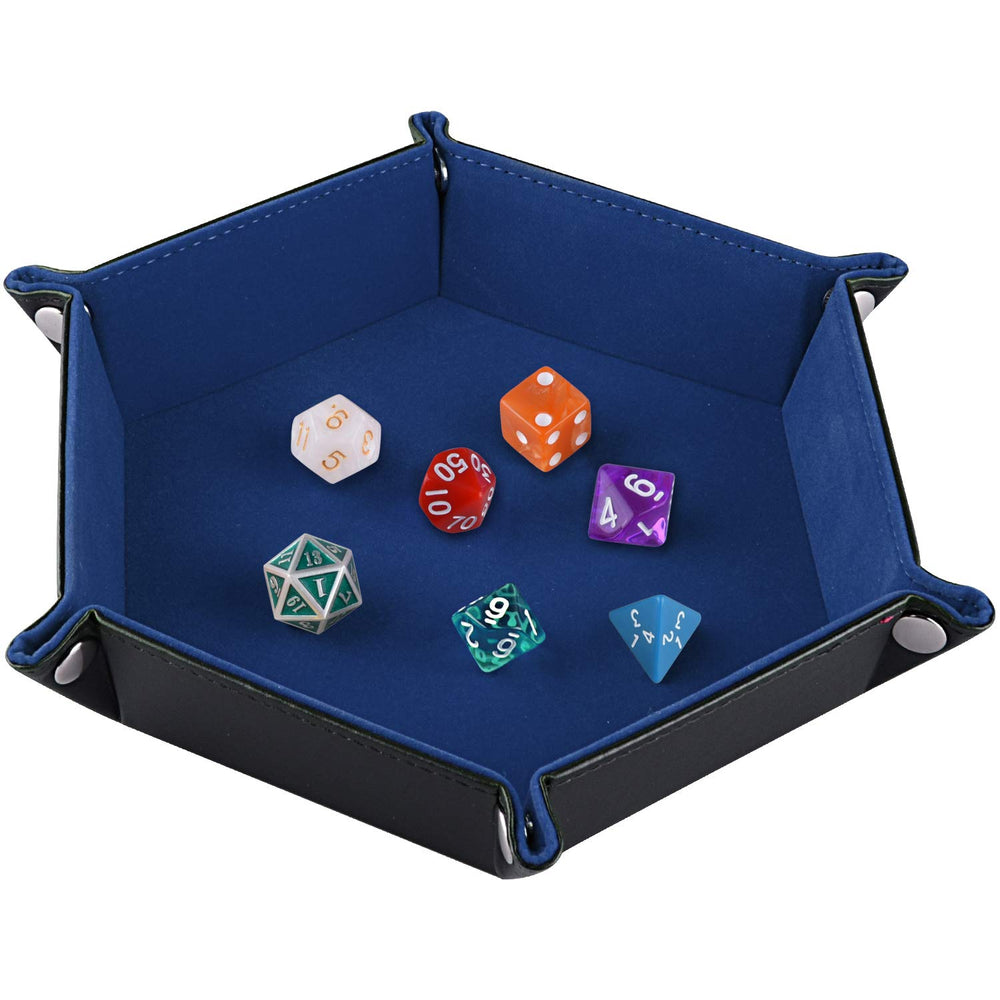SIQUK double-sided dice tray with blue velvet interior keeps dice secure during gameplay.