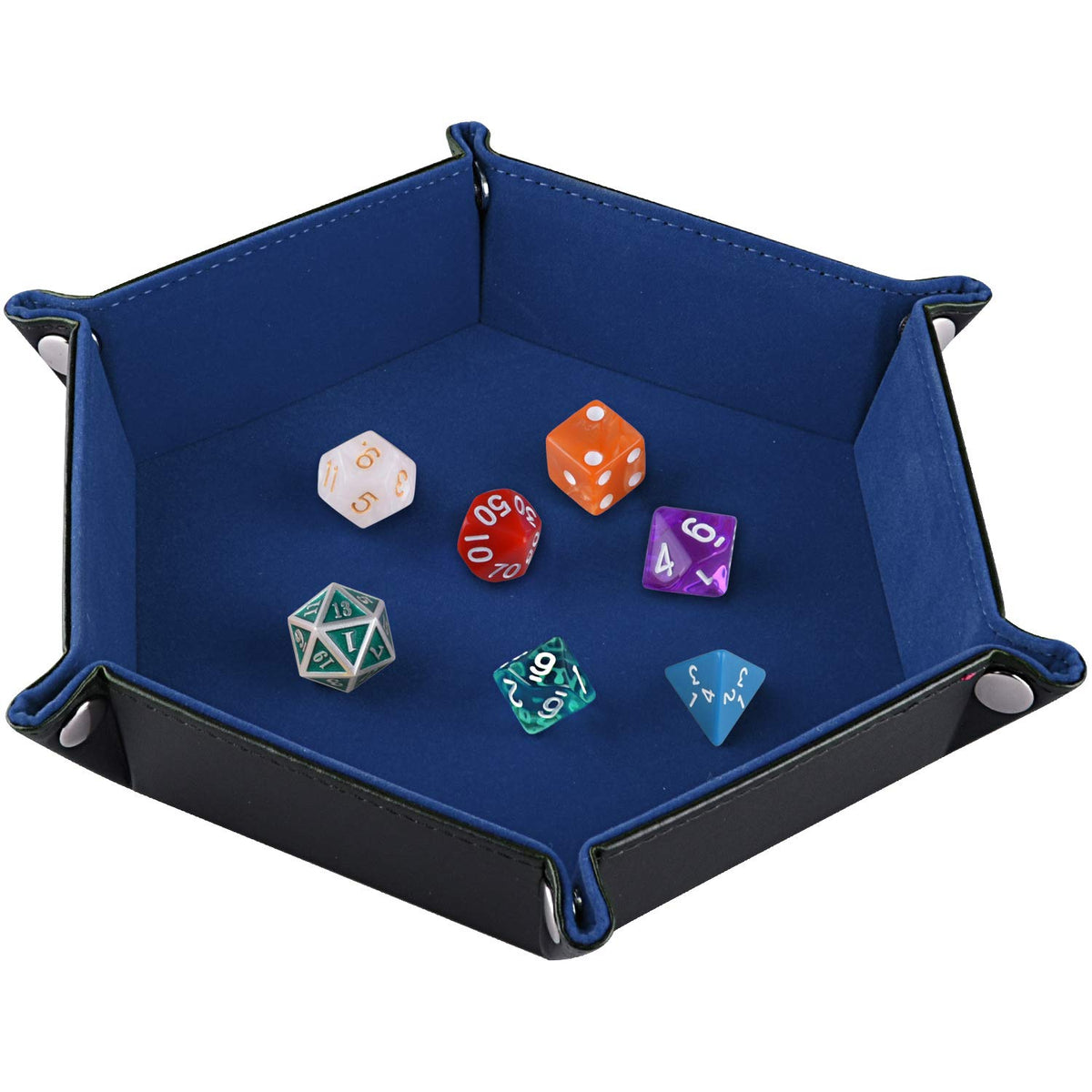 SIQUK double-sided dice tray with blue velvet interior keeps dice secure during gameplay.