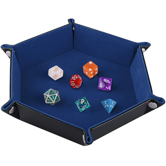 SIQUK double-sided dice tray with blue velvet interior keeps dice secure during gameplay.