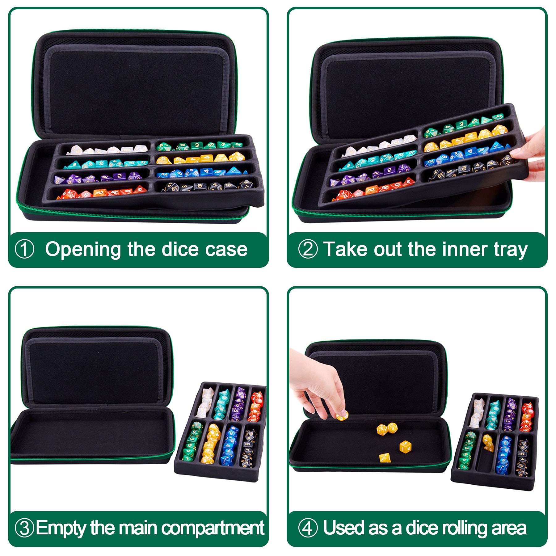 SIQUK Green EVA dice case with a comfortable handle for easy transport