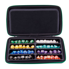 SIQUK Green EVA dice case featuring a large mesh pocket for character sheets